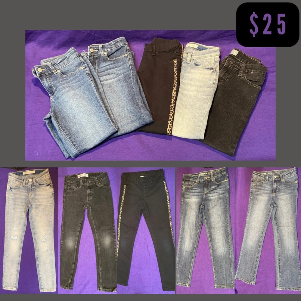 Girls 7 - 8 Jeans/Pants Lot New without Tags Sonoma Levi’s Wonder Nation G8 Cond